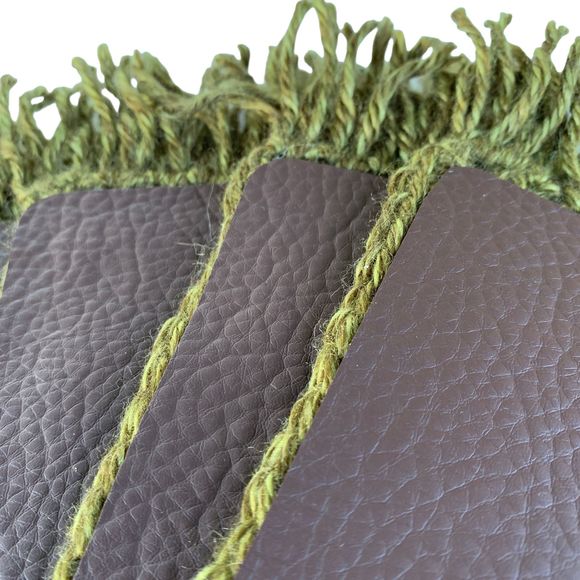 Mug Rugs Coasters Handmade Crochet Variegated Green Fringe Vinyl Back Set of 4 - Picture 9 of 11